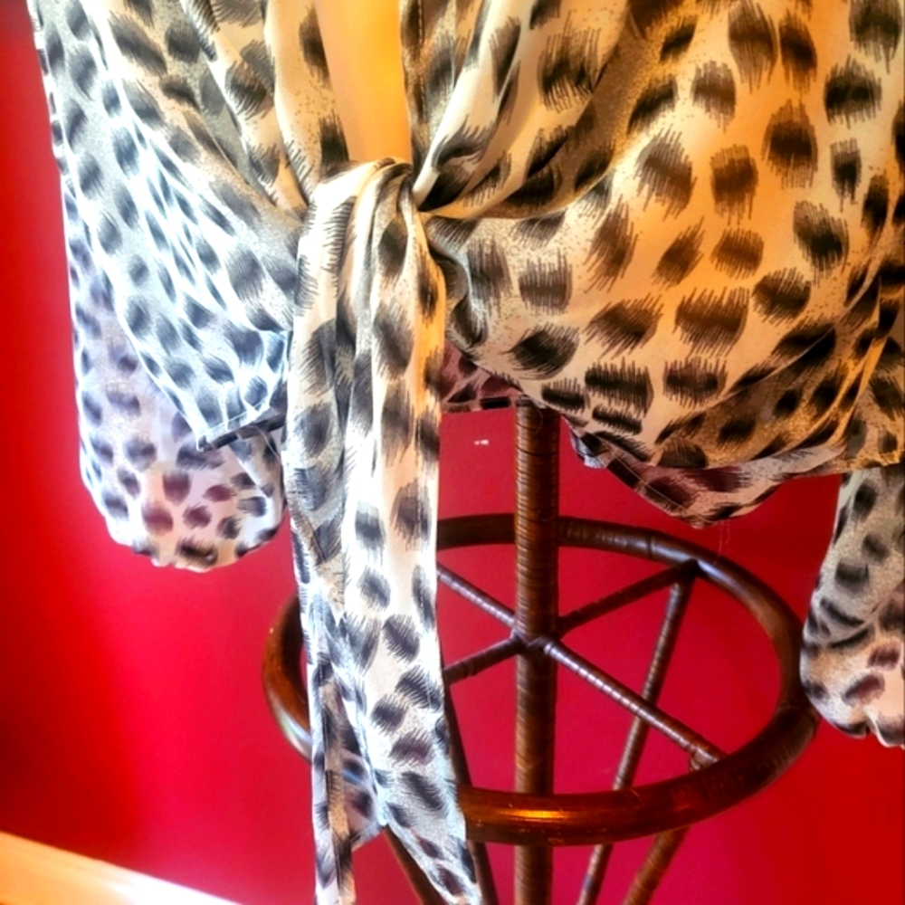 FABULOUS Leopard Semi-Sheer Long. SLEEVE LG Blouse - Picture 3 of 7
